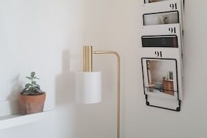 brown and white floor lamp